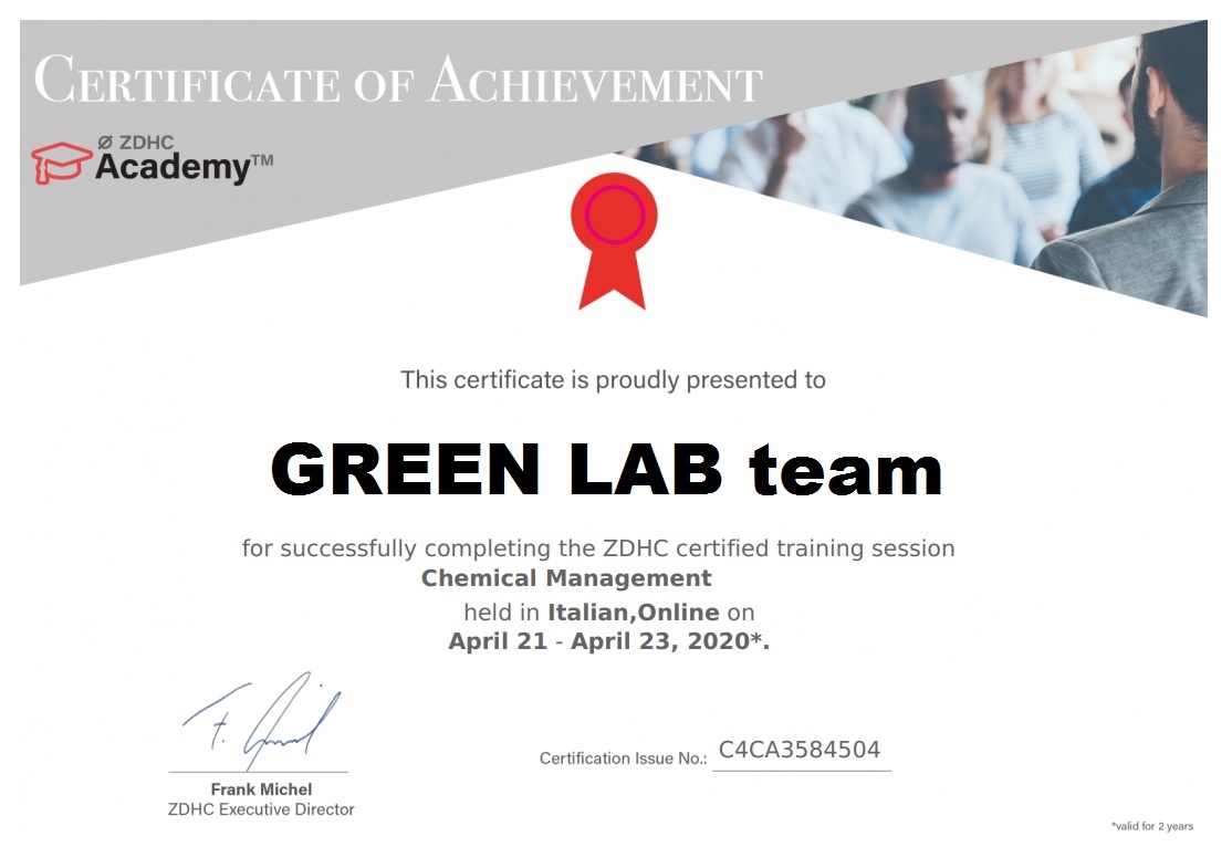 ZDHC certificate Chemical Maagement
