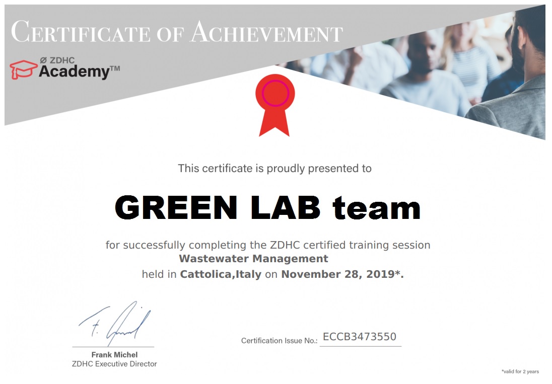ZDHC certificate Wastewater Maagement